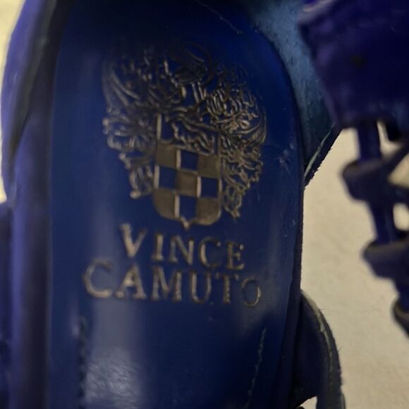 VINCE CAMUTO ROYAL BLUE SILVER HARDWARE OPEN‎ TOE SANDALS SIZE 9M - Picture 5 of 6